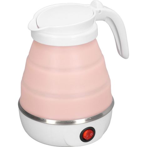 Bouilloire pliable en silicone 600 W, efficace et sûre pour les aliments, idéale pour les voyages, le camping et les activités de plein air. Prise UE 220 V, rose. (1/5)