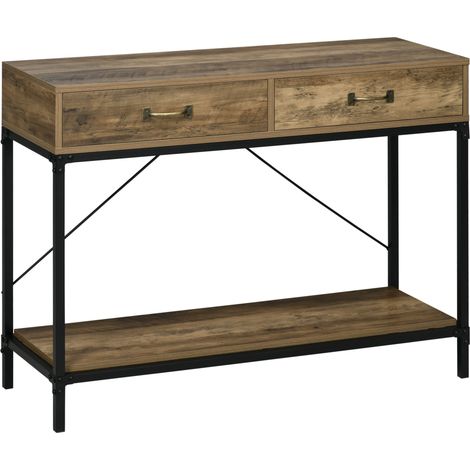 Consola industrial marrón con 2 cajones y estante inferior 100 x 35 x 76,5 cm (1/5)
