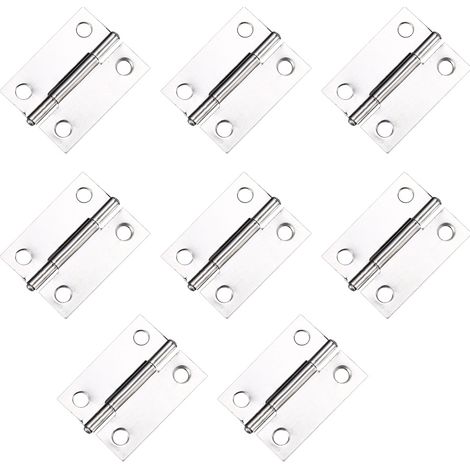 Lot de 8 petites charnières à paumelle pliables en métal épais pour portes de placard, argentées (1/5)