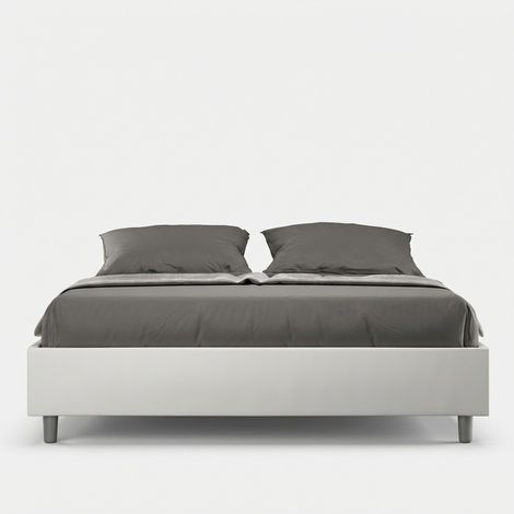 Gepolstertes Doppelbett in weißem Kunstleder 160x190 Azelia (1/3)