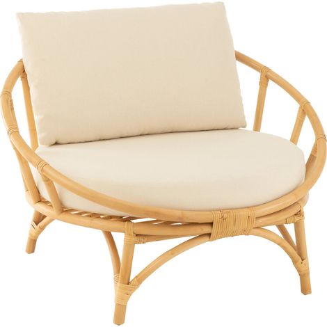 Chaise rotin naturel avec coussin blanc élégant et confortable - Naturel rotin et coussin blanc (1/5)