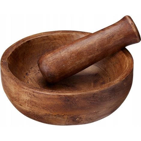 Mortaio per spezie in legno di mango naturale con pestello, 15 cm