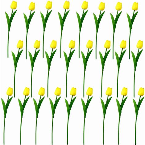 Set mit 25 künstlichen gelben Plastiktulpen, ideal zur Dekoration von Hochzeiten, Wohnungen und Hotels. (1/2)