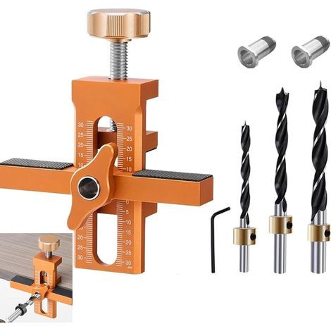 2-in-1 Montagehilfe für Schranktüren mit 3 Bohrern, Aluminiumlegierung, verstellbar, verstellbarer Positionierer für die Schranktürmontage (1/5)