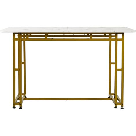 Mesa de comedor 120 x 70 cm con 4 sillas, MDF y patas metálicas doradas, gris oscuro (1/5)