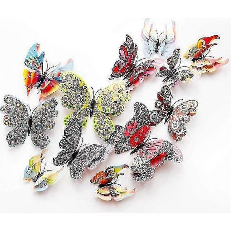Papillons 3D Muraux Décoratifs Lot de 36, Stickers Double Couche Amovibles pour Chambre Salon (1/2)