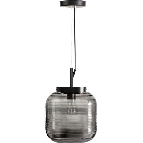 Suspension plafond verre gris style contemporain translucide acier noir - Gris fumé et acier noir (1/4)