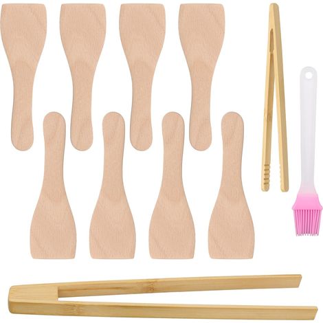 Spatule Raclette Bois, Spatule Cuisine Raclette avec Pince en Bois Pince Grille Pain et Brosse à Graisse, Ustensiles de Cuisine (1/5)