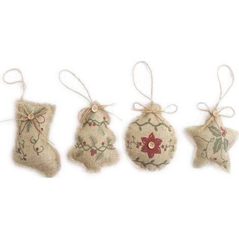 Ornement De Sapin De Noël En Jute - Forme De Boule Arbre Et Chaussette - Décoration Festive Pour Arbre De Noël - Lot De 12 Pièces (1/5)