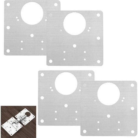 Lot de 4 plaques de réparation de charnière en acier inoxydable (9 x 9 cm) avec 24 vis, plaque de réparation universelle pour armoires de cuisine, portes et meubles (1/5)