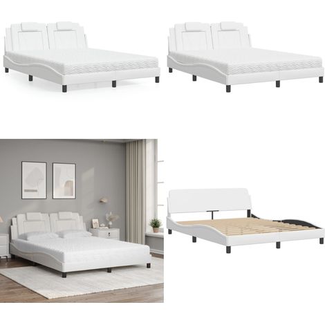 Lit Viana avec matelas blanc 160x200 cm similicuir - Matelas en mousse - Coussin de tête (1/5)