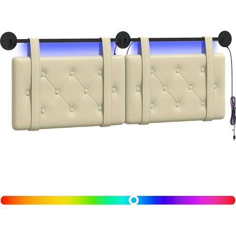 Hanging Headboard with LED Light Cream Faux Leather vidaXL