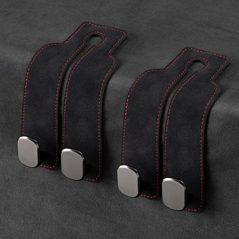 2 Auto-Kopfstützenhaken, Haken zur Aufbewahrung an der Rückseite der Kopfstütze, Haken für Geldbörse/Tasche, Auto-Haken aus Leder – Schwarz (1/3)