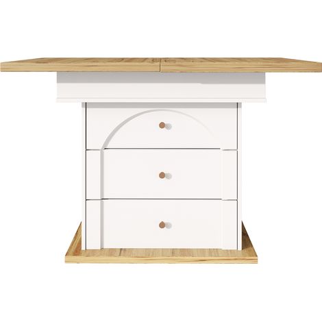 Table à manger extensible 110-140 x 80 cm blanche, en MDF et métal, pour 4-6 personnes (1/5)