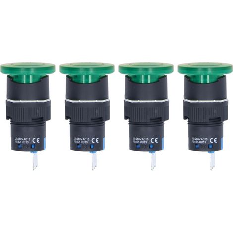 BERM 25PCS Interrupteur à bouton-poussoir à tête champignon autobloquant 3 broches Trou de montage 16 mm (BEMLA1611MSG Vert) (1/5)