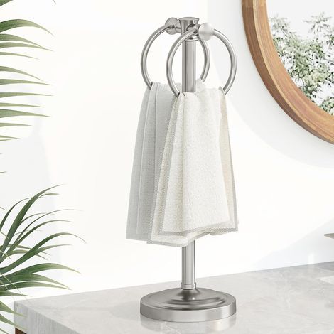 Porte-serviettes vertical en nickel brossé de 43 cm, double anneau porte-serviettes, porte-serviettes sur pied, ensemble d'accessoires de salle de bain, meuble-lavabo et porte-serviettes de cuisine (1/5)