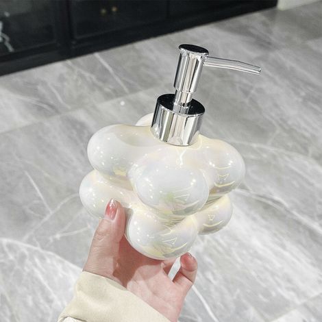 Cloud Press Pumpflasche, Keramik, wiederverwendbar, dekorativ, nachfüllbar, wolkenförmiger Spender, für Badezimmer, milchig-weiß (1/5)