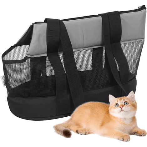 1 Sac de transport pour chat et chien, toile respirante avec sortie tête, boucle sécurité, 45x22x26 cm, voyage shopping (1/5)