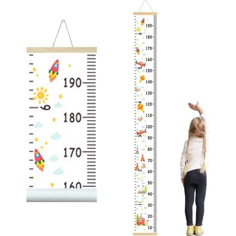 Tabla de crecimiento para bebés，Tabla de crecimiento para colgar en la pared，Lienzo extraíble y varilla de medición de madera，20200 cm，Estilo 2 (1/5)