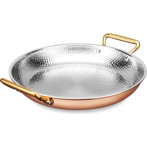 Poêle à Paella espagnole 10 Tailles, poêle antiadhésive en Acier Inoxydable Non revêtu avec Double poignée, poêles martelées à la Main, ustensiles de Cuisine pour la mais,Rose Gold-36cm