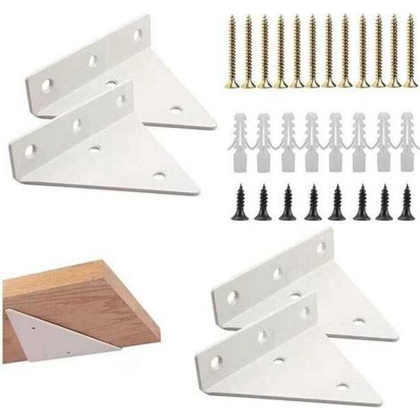 (4 pièces blanches) Support d'étagère triangulaire, support d'étagère flottante, support d'étagère murale incliné, support d'étagère murale invisible (1/3)