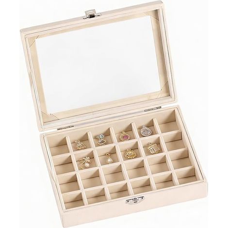Caja Para Joyas - Caja Para Pendientes Con 24 Compartimentos - Para Adolescentes Y Niñas - 20 X 15 X 4,7 Cm - 1 Unidad (1/5)