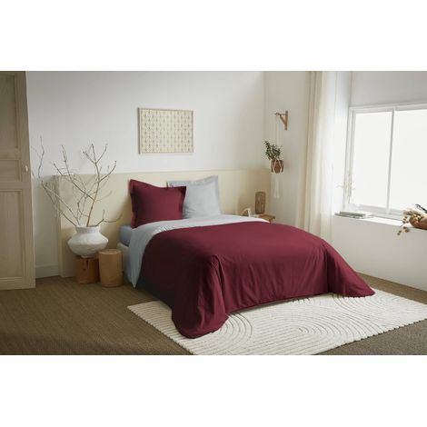 Parure de couette 3 Pièces réversible "Duo Premium" 260 x 240 cm King Size Grenat/Nuage -  - (1/2)