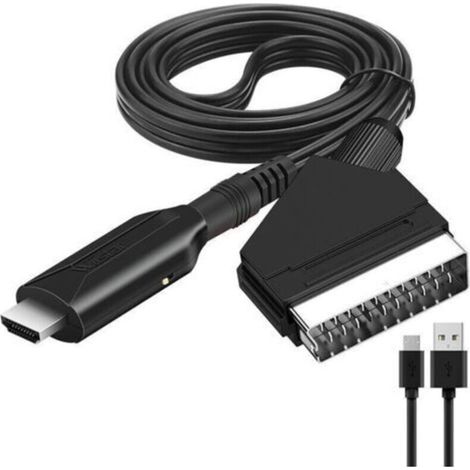 Pr Convertidor SCART a HDMI, Cable convertidor SCART HDMI, Adaptador SCART a HDMI para TV, Scart a HDMI, para TV Full HD 720P/1080P, Audio y vídeo para Reproductor Sky Blu-Ray STB Xbox PS3 (1/4)