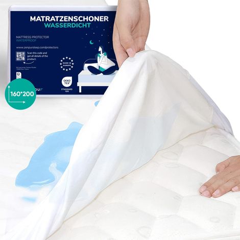 ZenPur Coprimaterasso, prodotto nell'UE, certificato Oeko-TEX Standard 100, in cotone, impermeabile e durevole, protezione e comfort in uno (160 x 200 cm, Bianco)