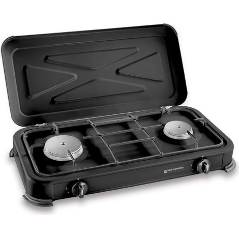 Cocina de gas butano/propano esmaltada 2 quemadores, negra, 570 x 300 x 65 mm (1/4)