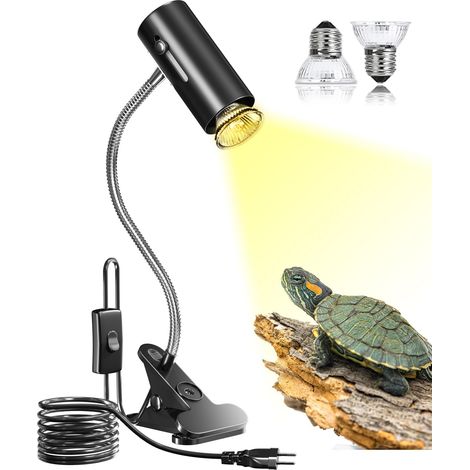 Lampe Chauffante Terrarium Tortue Reptiles Chauffante avec 2 Ampoule UVA UVB 50W Lampe Tortue Douille Flexible E27 avec Base Longue 360°Rotation Pour Reptiles, Amphibiens, Tortues, Serpents (1/5)