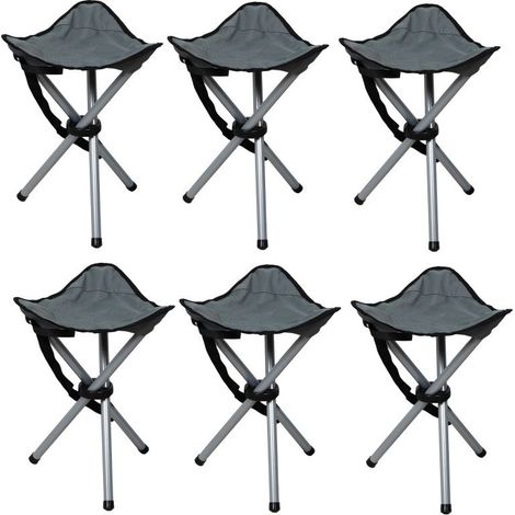 Lot de 6 Tabourets Trépied Pliants Aluminium - Gris - Livraison gratuite