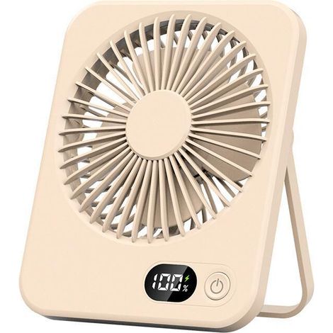Mini ventilador de escritorio portátil, 5 velocidades, motor sin escobillas, funcionamiento silencioso, inclinación de 180°, color marrón. (1/5)