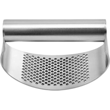 Spremiaglio in acciaio inox - Utensile da cucina - Trita l'aglio velocemente - Design ergonomico ad anello - 75 x 63 cm - Colore argento (1/5)