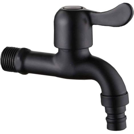 Robinet d'eau en acier inoxydable 304, calibre G1/2, mural, long, simple, pour lave-linge, noir (1/5)