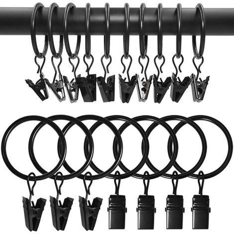 Clip-on-Gardinenringe – geeignet für Hotels, Restaurants, Bars, Cafés, Konferenzräume usw. – 100er-Packung, schwarz, 40 mm (1/5)