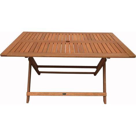 Habitat Et Jardin – Table de camping pliante en bois de Shorea – 135 x 80 x 74 cm – Résistante à l'eau – Marron clair (1/4)