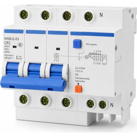 Disjoncteur différentiel 3P+N 63A courbe C 6kA EN61009