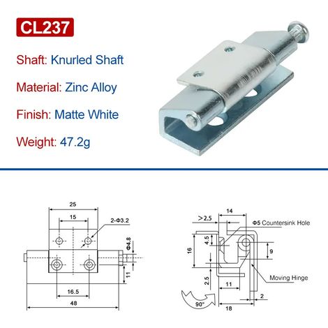 (CL237-XHJ-GHG-SBS-2PCS)CL237 Charnière d'armoire pour porte d'armoire industrielle DB237, en acier inoxydable 304 moulé, type carte, soudée, invisible (1/5)