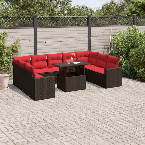 10-teiliges Gartensofa-Set mit Kissen, braun, Polyrattan (1/5)