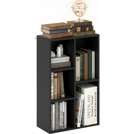 2-stöckiges Bücherregal mit 5 Fächern – Schwarz
