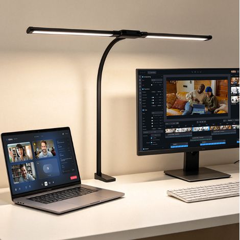 Lampe led à pince noire à double tête bras long protection oculaire sans scintillement lampe de lecture travail manuel bureau étudiant prise européenne fournie (1/5)
