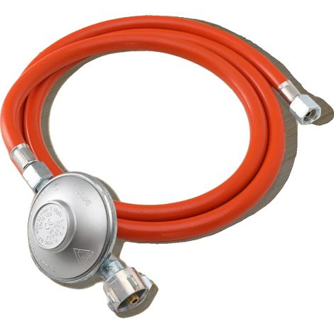 Réducteur de pression de gaz, 30 mbar, filetage femelle 1/2 pouce R, filetage mâle 1/4 pouce, tuyau en PVC de 1,5 m, adapté aux cylindres de propane (1/5)