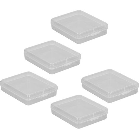 Lot de 5 boîtes de rangement en plastique transparent, vides et de forme rectangulaire, idéales pour ranger des pièces, des bijoux et des objets artisanaux. (1/5)