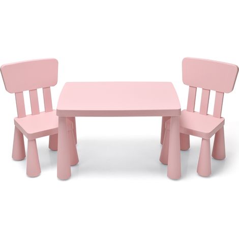 Set con tavolo e 2 sedie per bambini, Set con tavolo e 2 sedie per mangiare disegnare scrivere e fare lavoretti Rosa (1/4)