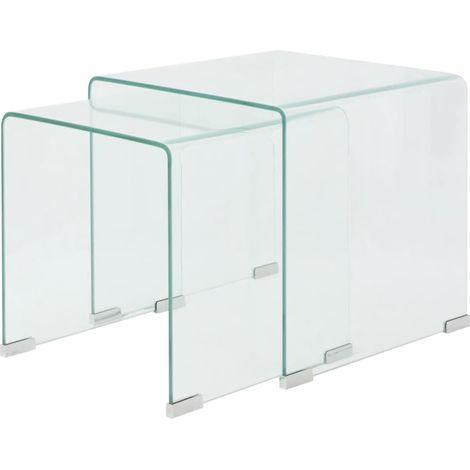 Lot de 2 Tables basses gigognes - Tables de salon Tables Café Verre trempé Transparent BV835853 - BonneVie (1/5)
