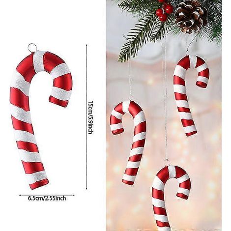 1 boule de Noël suspendue, rouge et blanche, en forme de canne à sucre, pour la maison, les fêtes et le sapin de Noël. Décorations pour Noël et le Nouvel An. (1/5)