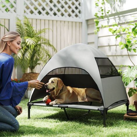 Lit extérieur surélevé avec baldaquin pour grand chien, 91 x 76 x 90 cm gris clair (1/4)