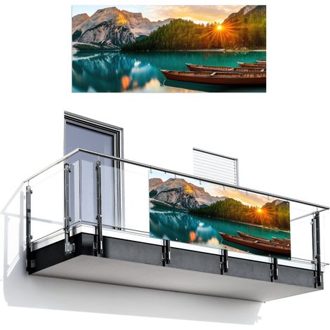Balcony Privacy Banner Lake - Mountains - Sunset - Boat 200x90 cm (1/4)
