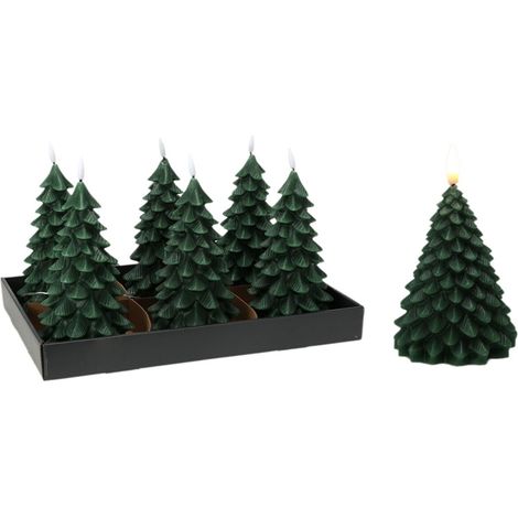 Candela LED effetto fiamma a forma di abete 19cm BASICS – Verde scuro (1/2)